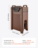 Izolēts dzērienu dozators, 19 l, ar krāniņu un rokturi, pārtikas kvalitātes termiskais trauks tējai, kafijai un ūdenim, brūns