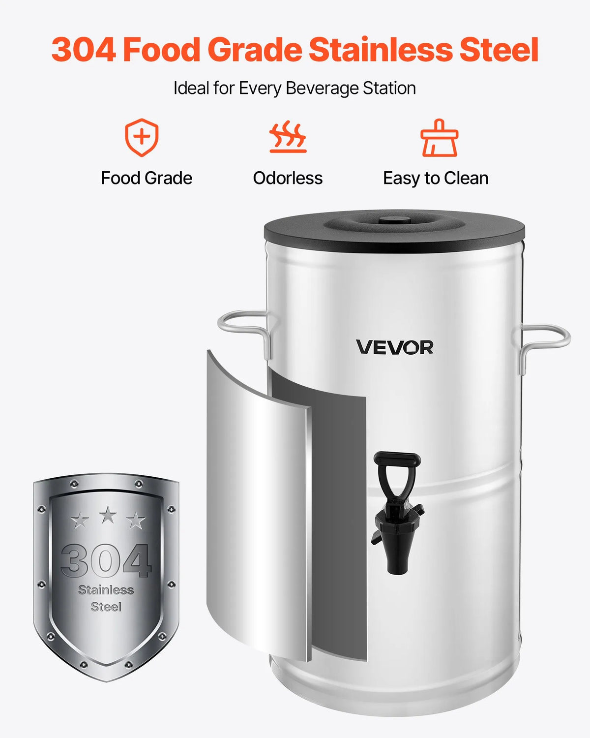VEVOR 15 L Iced Tea and Coffee Dispenser with Tap and Handle, 304 Stainless Steel