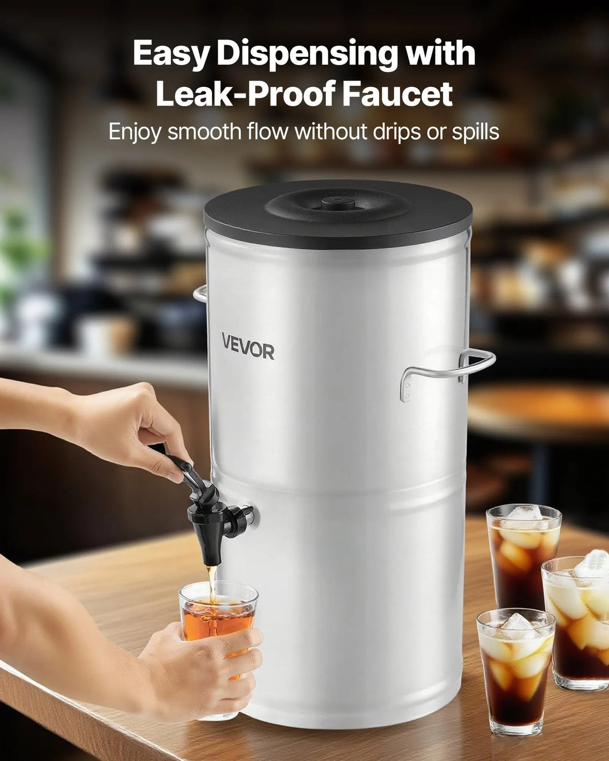 VEVOR 15 L Iced Tea and Coffee Dispenser with Tap and Handle, 304 Stainless Steel