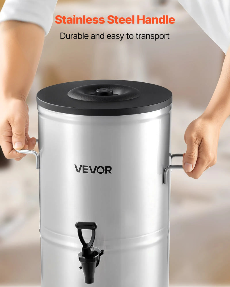 VEVOR ledus tējas dozators, 15 L (4 gal) 304 nerūsējošā tērauda dzērienu dozators ar krānu un rokturi, piemērots karstiem un aukstiem dzērieniem — ledus tējai, kafijai un ūdenim kafejnīcās un restorānos