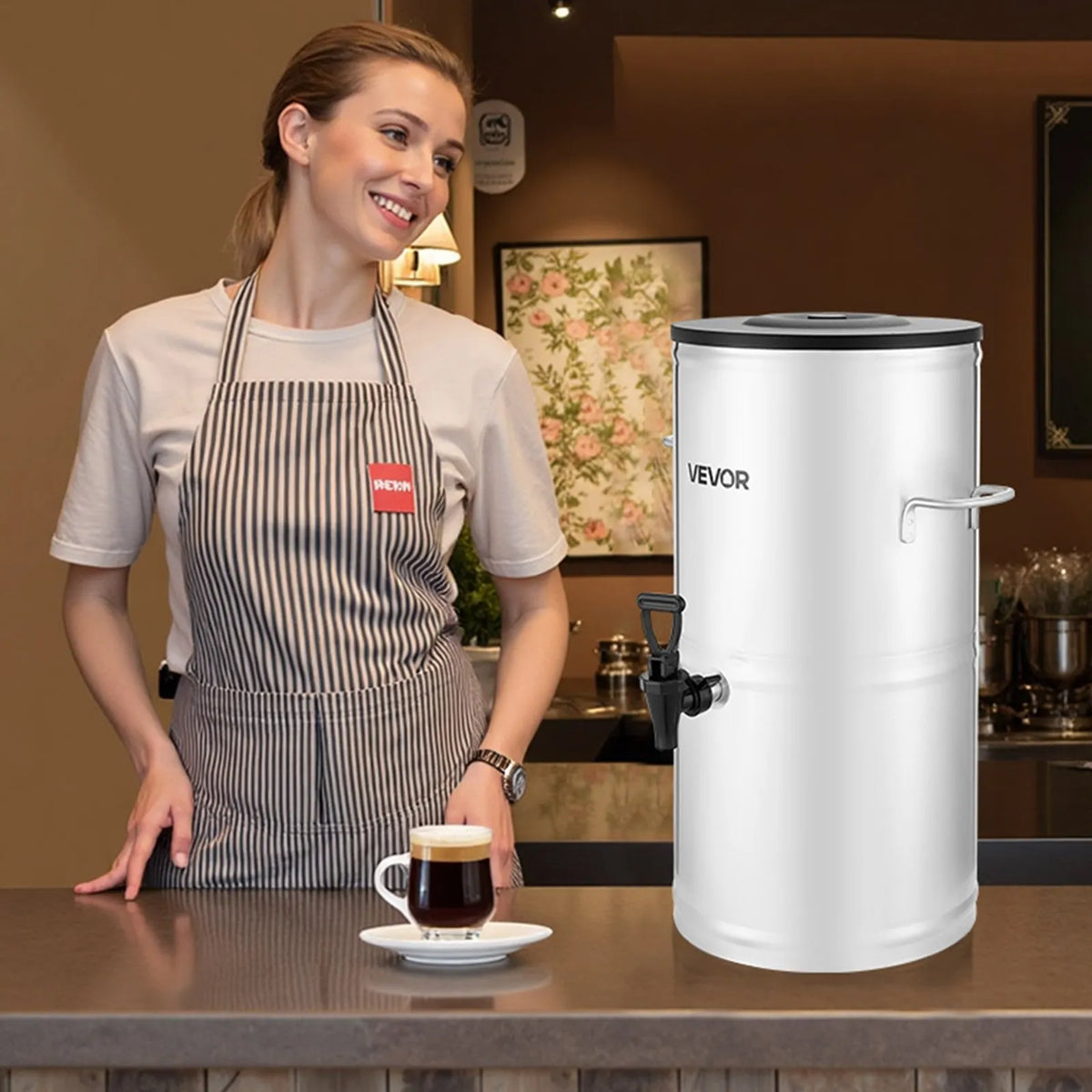 VEVOR 15 L Iced Tea and Coffee Dispenser with Tap and Handle, 304 Stainless Steel