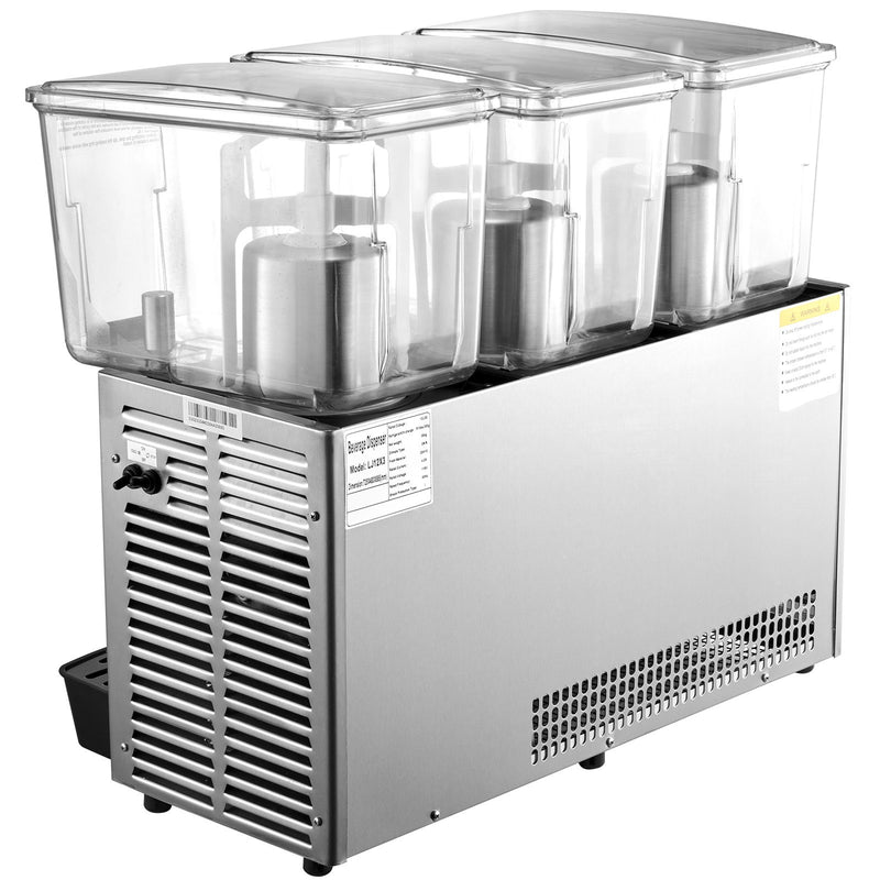 VEVOR Komerciālais auksto dzērienu dozators, 3 tvertnes, 36 L, nerūsējošais tērauds ar termostata kontrolieri