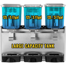 VEVOR Komerciālais auksto dzērienu dozators, 3 tvertnes, 36 L, nerūsējošais tērauds ar termostata kontrolieri