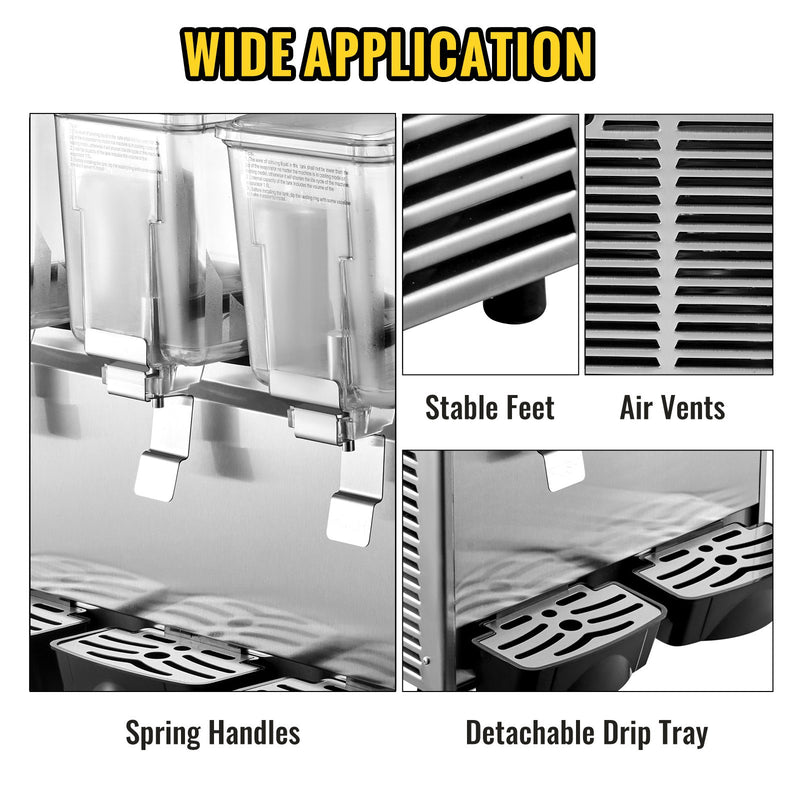 VEVOR Komerciālais auksto dzērienu dozators, 3 tvertnes, 36 L, nerūsējošais tērauds ar termostata kontrolieri