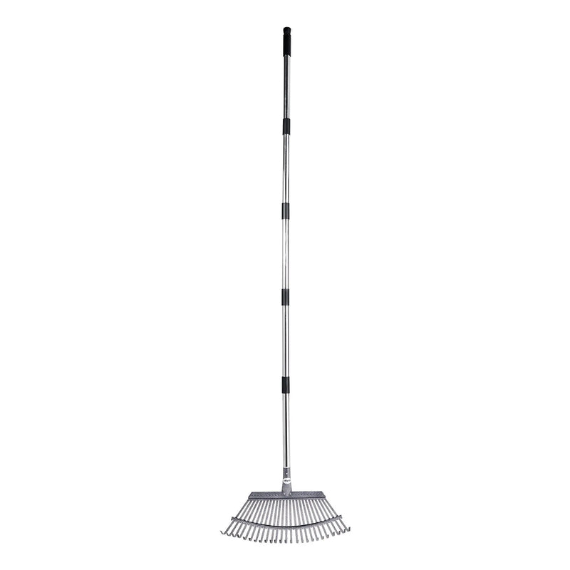 Lapu grābeklis, 25 metāla zobi, regulējams 46,5 cm darba platums, 92,5-185 cm rokturis, nerūsējošais tērauds