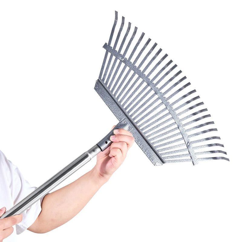 Lapu grābeklis, 25 metāla zobi, regulējams 46,5 cm darba platums, 92,5-185 cm rokturis, nerūsējošais tērauds