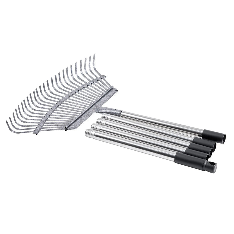 Lapu grābeklis, 25 metāla zobi, regulējams 46,5 cm darba platums, 92,5-185 cm rokturis, nerūsējošais tērauds