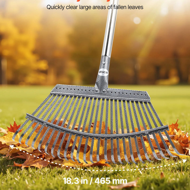 Lapu grābeklis, 25 metāla zobi, regulējams 46,5 cm darba platums, 92,5-185 cm rokturis, nerūsējošais tērauds