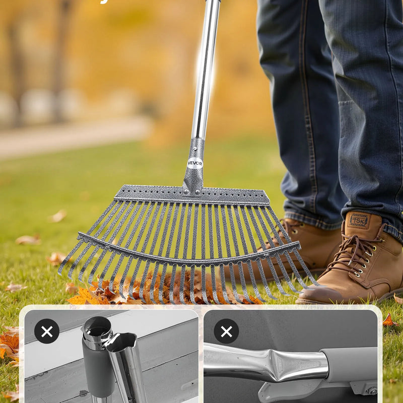 Lapu grābeklis, 25 metāla zobi, regulējams 46,5 cm darba platums, 92,5-185 cm rokturis, nerūsējošais tērauds