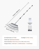 Lapu grābeklis, 25 metāla zobi, regulējams 46,5 cm darba platums, 92,5-185 cm rokturis, nerūsējošais tērauds