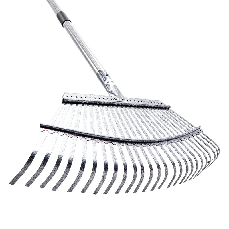 Lapu grābeklis, 25 metāla zobi, regulējams 46,5 cm darba platums, 92,5-185 cm rokturis, nerūsējošais tērauds