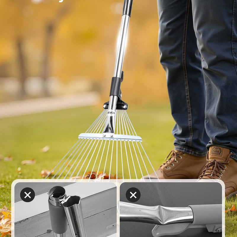 Lapu grābeklis, 18 metāla zobi, regulējams 19,5-43,5 cm darba platums, 82-141 cm rokturis, nerūsējošais tērauds