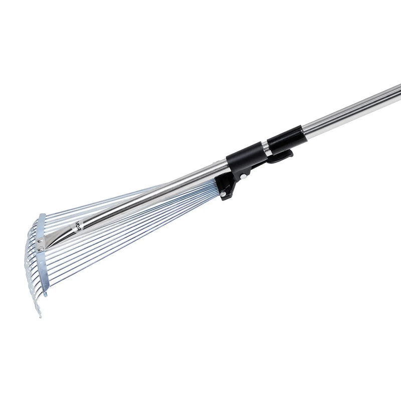 Lapu grābeklis, 18 metāla zobi, regulējams 19,5-43,5 cm darba platums, 82-141 cm rokturis, nerūsējošais tērauds