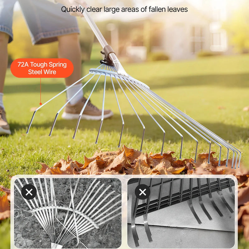 Lapu grābeklis, 15 metāla zobi, regulējams 19-57 cm darba platums, 81,3-160 cm rokturis, nerūsējošais tērauds