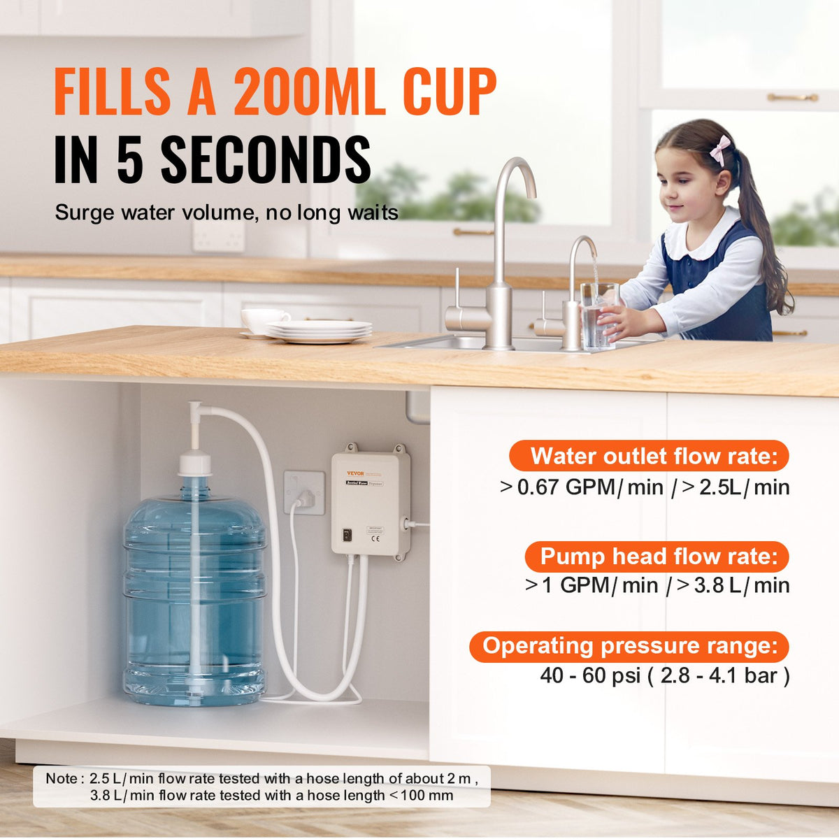 VEVOR Water Dispensing Pump System for Bottles, 3.8 l/min, 2.8 bar, with 6 m PE Tubing