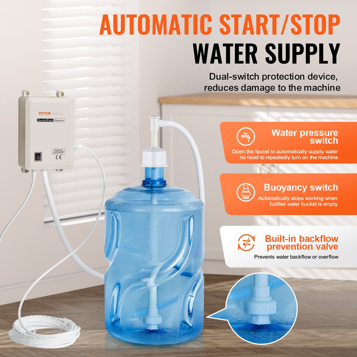 VEVOR Water Dispensing Pump System for Bottles, 3.8 l/min, 2.8 bar, with 6 m PE Tubing