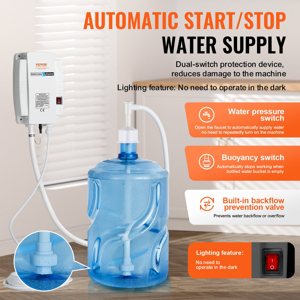 VEVOR Water Dispenser Pump for 1 L Bottles, 2.8 bar