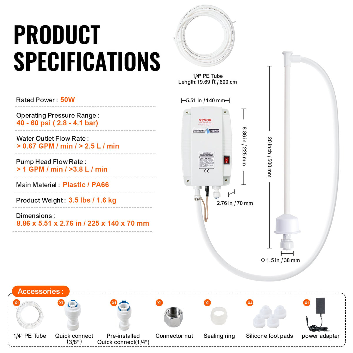 VEVOR Water Dispenser Pump for 1 L Bottles, 2.8 bar