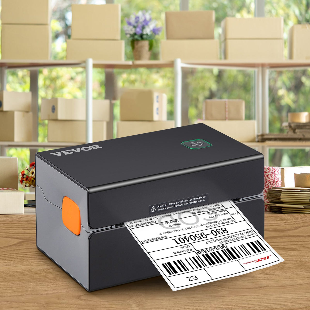 VEVOR termodrukas etiķešu printeris 4×6, 300 DPI, Bluetooth, Windows, macOS, Android, iOS, melns