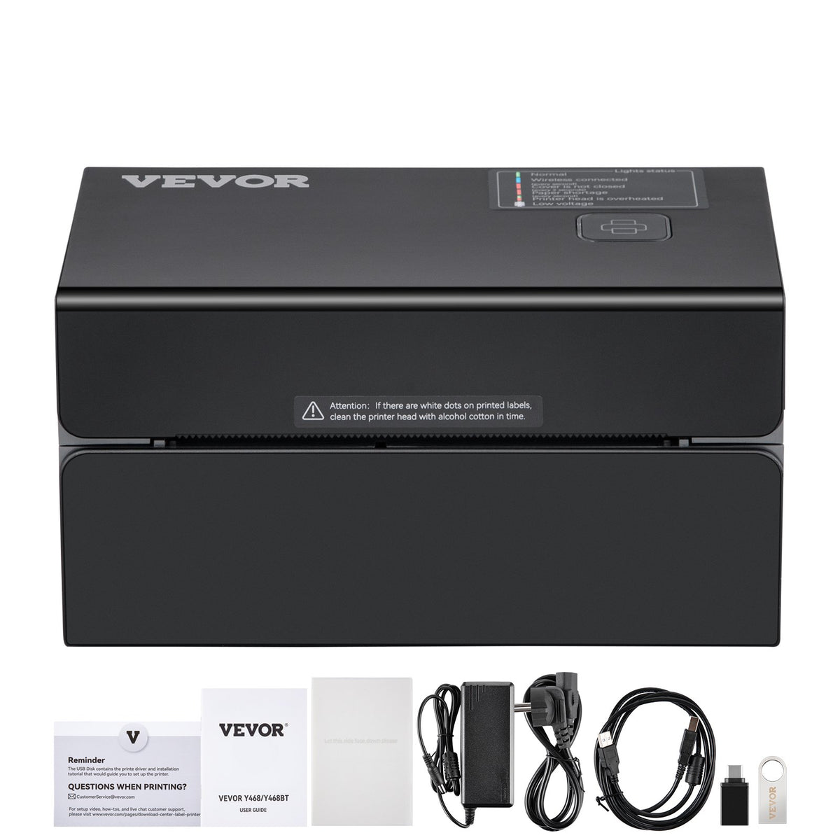 VEVOR termodrukas etiķešu printeris 4×6, 300 DPI, Bluetooth, Windows, macOS, Android, iOS, melns