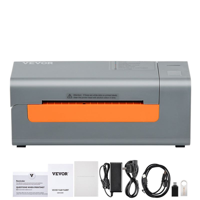 VEVOR termodrukas etiķešu printeris, 203 DPI, 60 gab./min, 4×6 sūtījumu etiķetēm, USB savienojums, automātiska etiķešu atpazīšana, saderīgs ar Windows, macOS, Linux, Amazon, eBay, Etsy, UPS u.c., pelēks