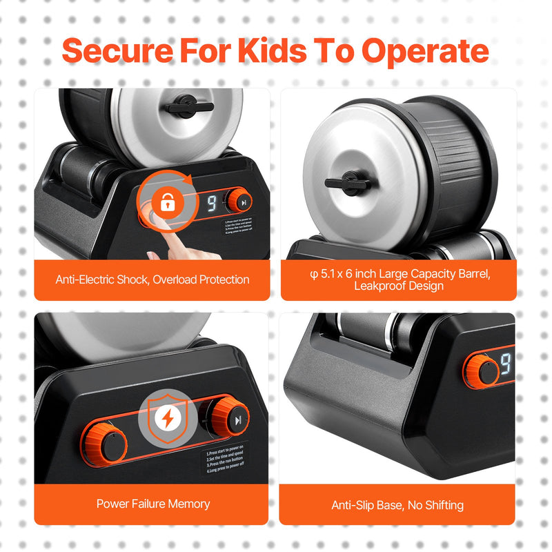 VEVOR 4 kg Akmeņu Tumbleris, 9 Ātrumi, 9 Dienu Taimeris ar Slīpēšanas Smiltīm