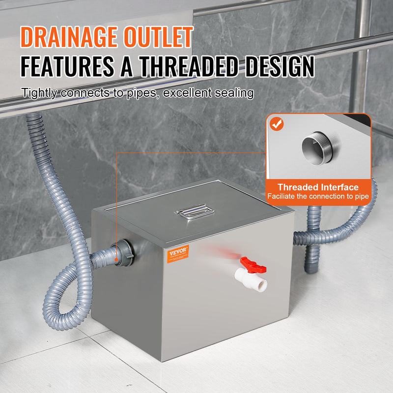 Tirdznieciskais tauku trauks VEVOR, 3,6 kg, nerūsējošā tērauda, ar sānu ieplūdi, 10,6 l/min eļļas un ūdens atdalītājs, piemērots restorāniem, ēdnīcām un mājas virtuvēm