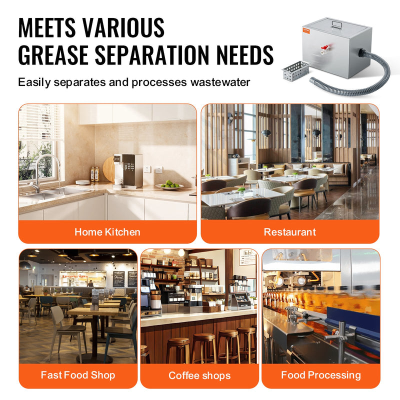 Tirdznieciskais tauku trauks VEVOR, 3,6 kg, nerūsējošā tērauda, ar sānu ieplūdi, 10,6 l/min eļļas un ūdens atdalītājs, piemērots restorāniem, ēdnīcām un mājas virtuvēm