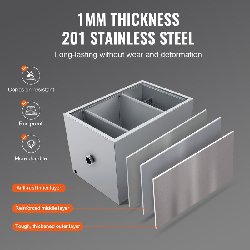 VEVOR nerūsējošā tērauda tauku atdalītājs, 18 kg, 38 l/min, zem izlietnes