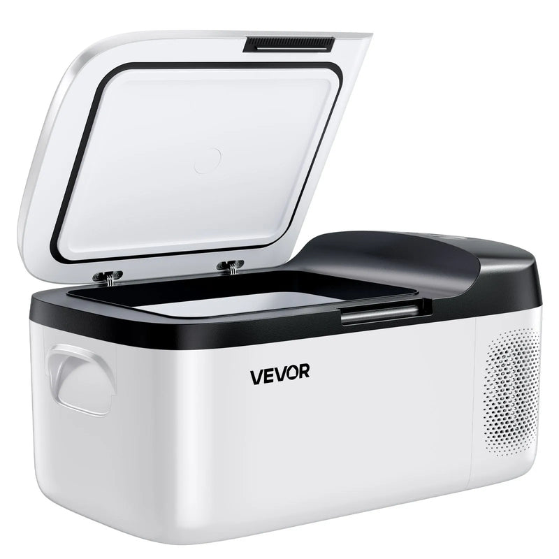 VEVOR automašīnas ledusskapis–saldētava, kompresora dzesētājs DC 12/24 V un AC 100–240 V, temperatūras diapazons −20 °C līdz +20 °C, ar lietotnes vadību, 15 l ietilpība, 60 W pārnēsājams saldētājs kemperiem, kempingam, laivām un makšķerēšanai