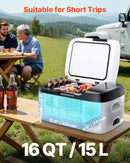 VEVOR automašīnas ledusskapis–saldētava, kompresora dzesētājs DC 12/24 V un AC 100–240 V, temperatūras diapazons −20 °C līdz +20 °C, ar lietotnes vadību, 15 l ietilpība, 60 W pārnēsājams saldētājs kemperiem, kempingam, laivām un makšķerēšanai