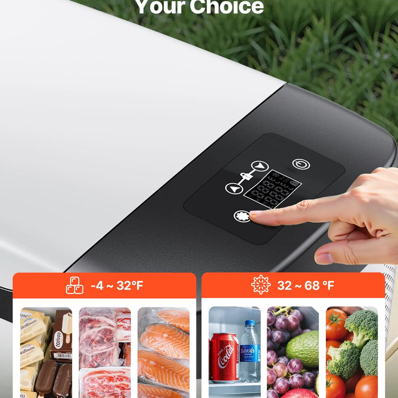 VEVOR automašīnas ledusskapis–saldētava, kompresora dzesētājs DC 12/24 V un AC 100–240 V, temperatūras diapazons −20 °C līdz +20 °C, ar lietotnes vadību, 15 l ietilpība, 60 W pārnēsājams saldētājs kemperiem, kempingam, laivām un makšķerēšanai