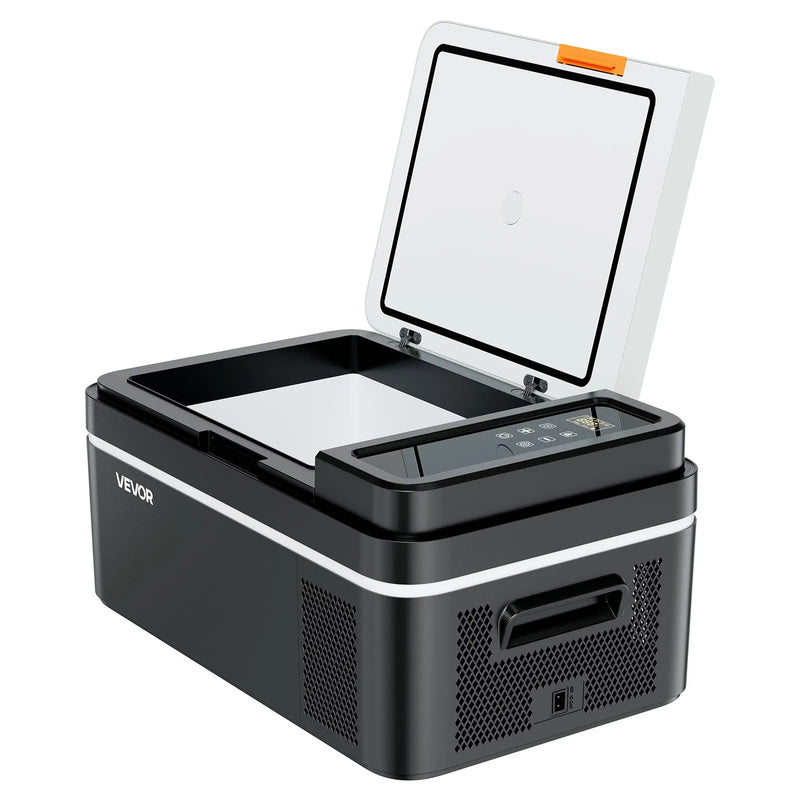 VEVOR automašīnas ledusskapis–saldētava, kompresora dzesētājs DC 12/24 V un AC 100–240 V, temperatūras diapazons −20 °C līdz +20 °C, ar lietotnes vadību, 20 l ietilpība, 60 W pārnēsājams saldētājs kemperiem, kempingam, laivām un makšķerēšanai