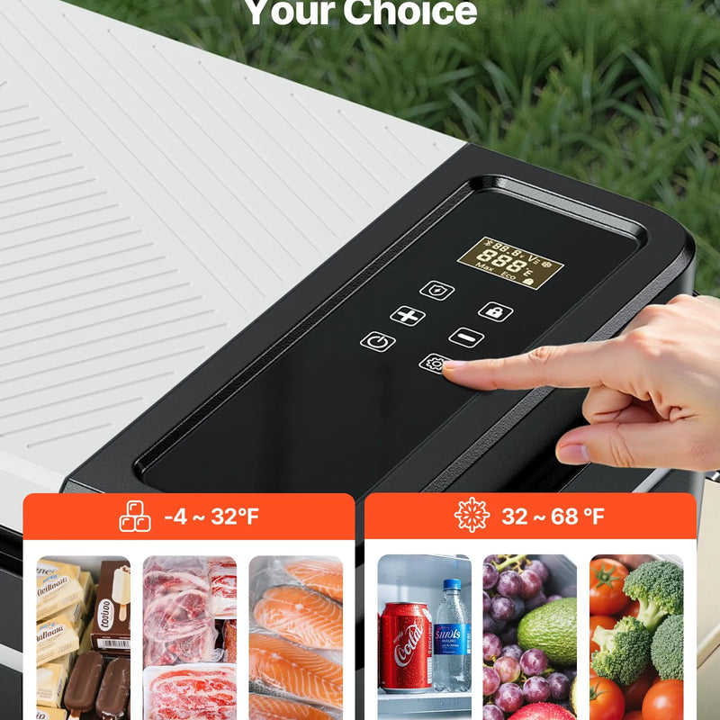 VEVOR automašīnas ledusskapis–saldētava, kompresora dzesētājs DC 12/24 V un AC 100–240 V, temperatūras diapazons −20 °C līdz +20 °C, ar lietotnes vadību, 20 l ietilpība, 60 W pārnēsājams saldētājs kemperiem, kempingam, laivām un makšķerēšanai