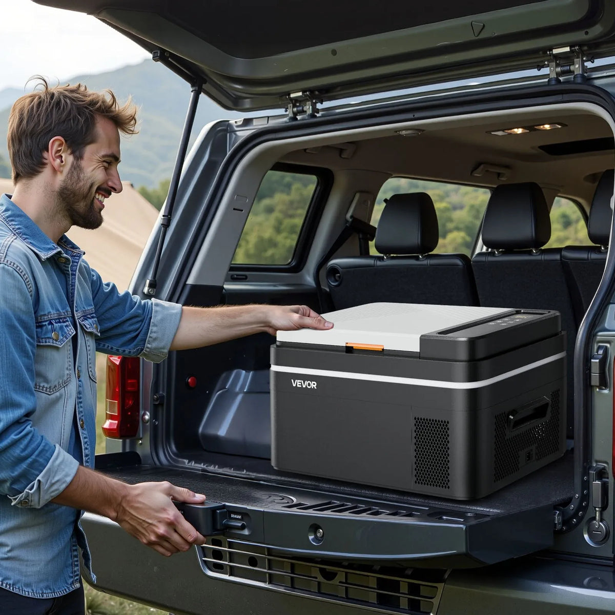 22L VEVOR automašīnas ledusskapis–saldētava, kompresora dzesētājs DC 12/24 V un AC 100–240 V, temperatūras diapazons −20 °C līdz +20 °C, ar lietotnes vadību, 22 l ietilpība, 45 W pārnēsājams saldētājs kemperiem, kempingam, laivām un makšķerēšanai