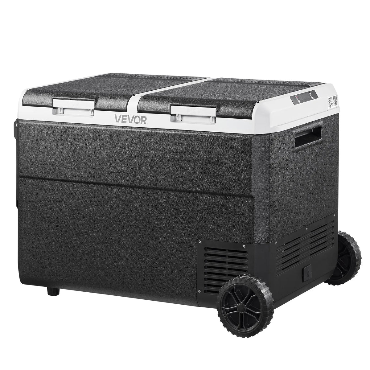 VEVOR 12 V auto ledusskapis 95 l ar divām zonām, portatīvs kompresora dzesētājs ar riteņiem un rokturi, regulējama temperatūra no - 20 °C līdz 20 °C, 12/24 V DC un 100–240 V AC kempingam, ceļošanai un kemperiem - ZEMLETES.LV