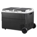 VEVOR 12 V auto ledusskapis 95 l ar divām zonām, portatīvs kompresora dzesētājs ar riteņiem un rokturi, regulējama temperatūra no - 20 °C līdz 20 °C, 12/24 V DC un 100–240 V AC kempingam, ceļošanai un kemperiem - ZEMLETES.LV