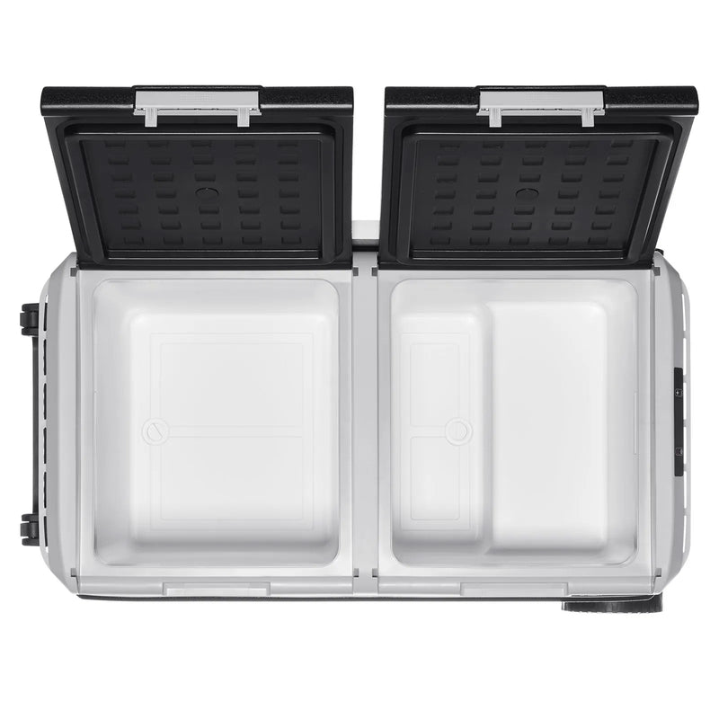 VEVOR 12 V auto ledusskapis 95 l ar divām zonām, portatīvs kompresora dzesētājs ar riteņiem un rokturi, regulējama temperatūra no - 20 °C līdz 20 °C, 12/24 V DC un 100–240 V AC kempingam, ceļošanai un kemperiem - ZEMLETES.LV