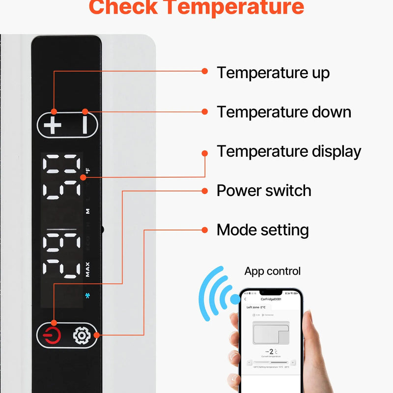 VEVOR 12 V auto ledusskapis 95 l ar divām zonām, portatīvs kompresora dzesētājs ar riteņiem un rokturi, regulējama temperatūra no - 20 °C līdz 20 °C, 12/24 V DC un 100–240 V AC kempingam, ceļošanai un kemperiem - ZEMLETES.LV