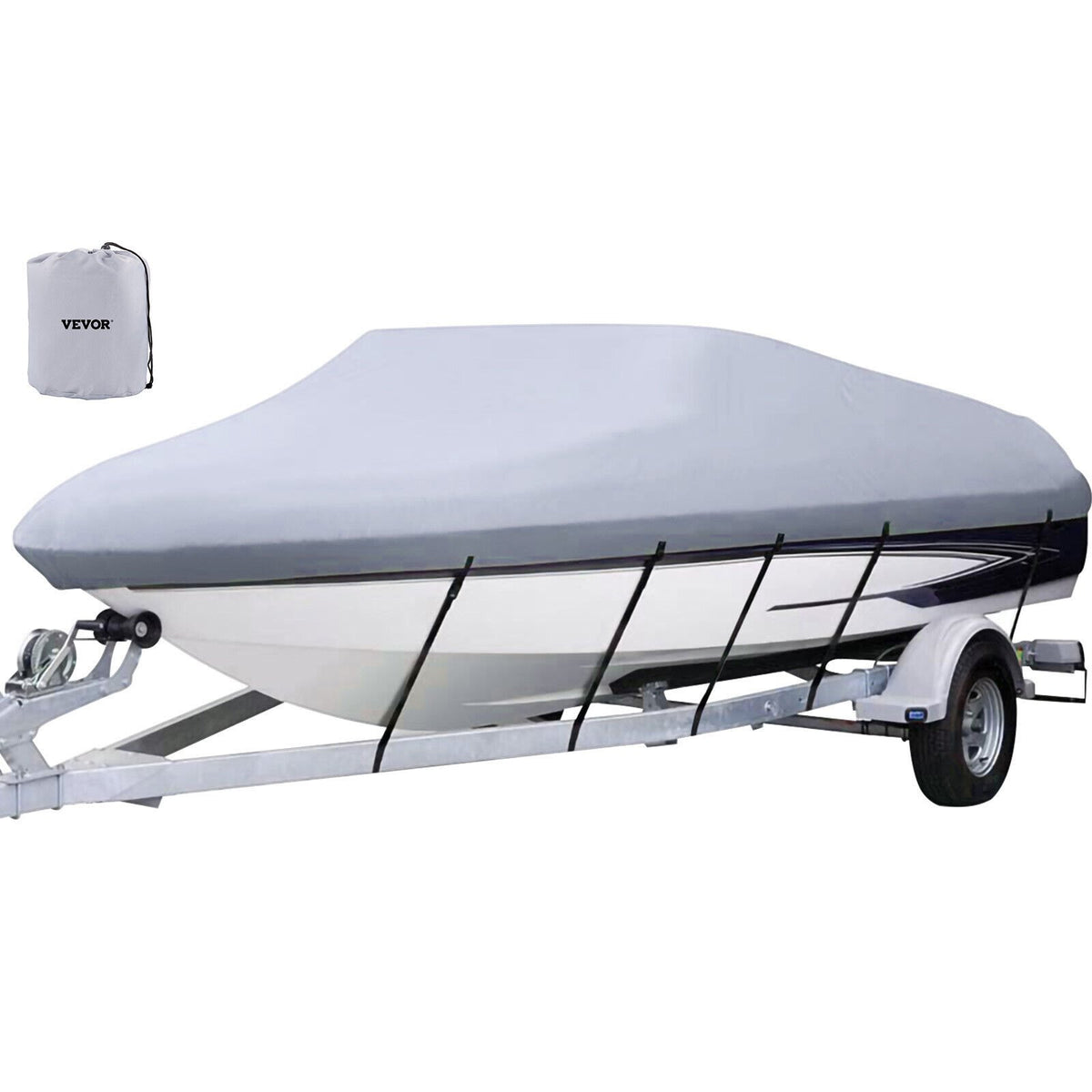 VEVOR Waterproof Boat Cover 426–488 cm for V-Hull Boats, Width up to 229 cm, 600D Polyester with 5 Tie-Down Straps