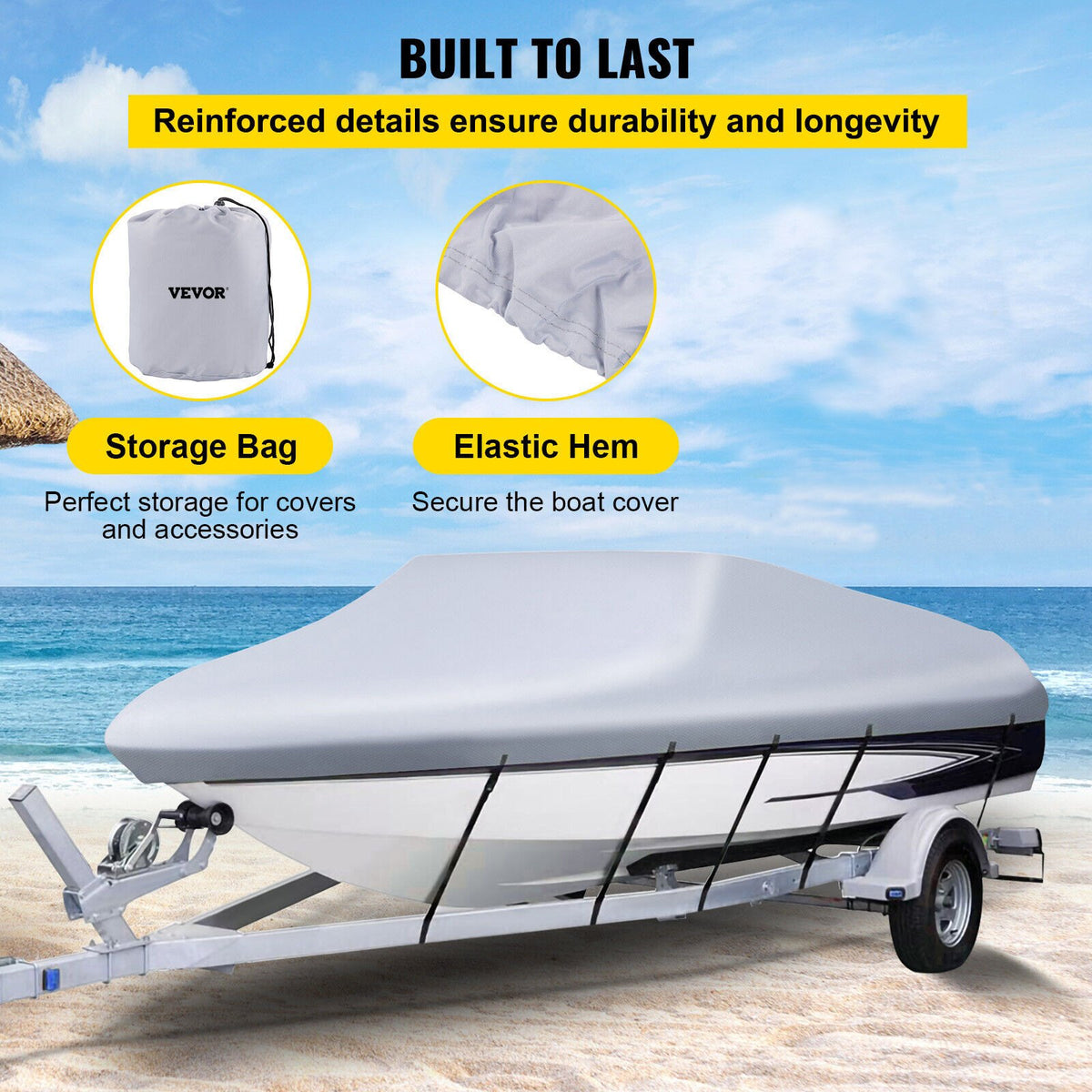 VEVOR Waterproof Boat Cover 426–488 cm for V-Hull Boats, Width up to 229 cm, 600D Polyester with 5 Tie-Down Straps