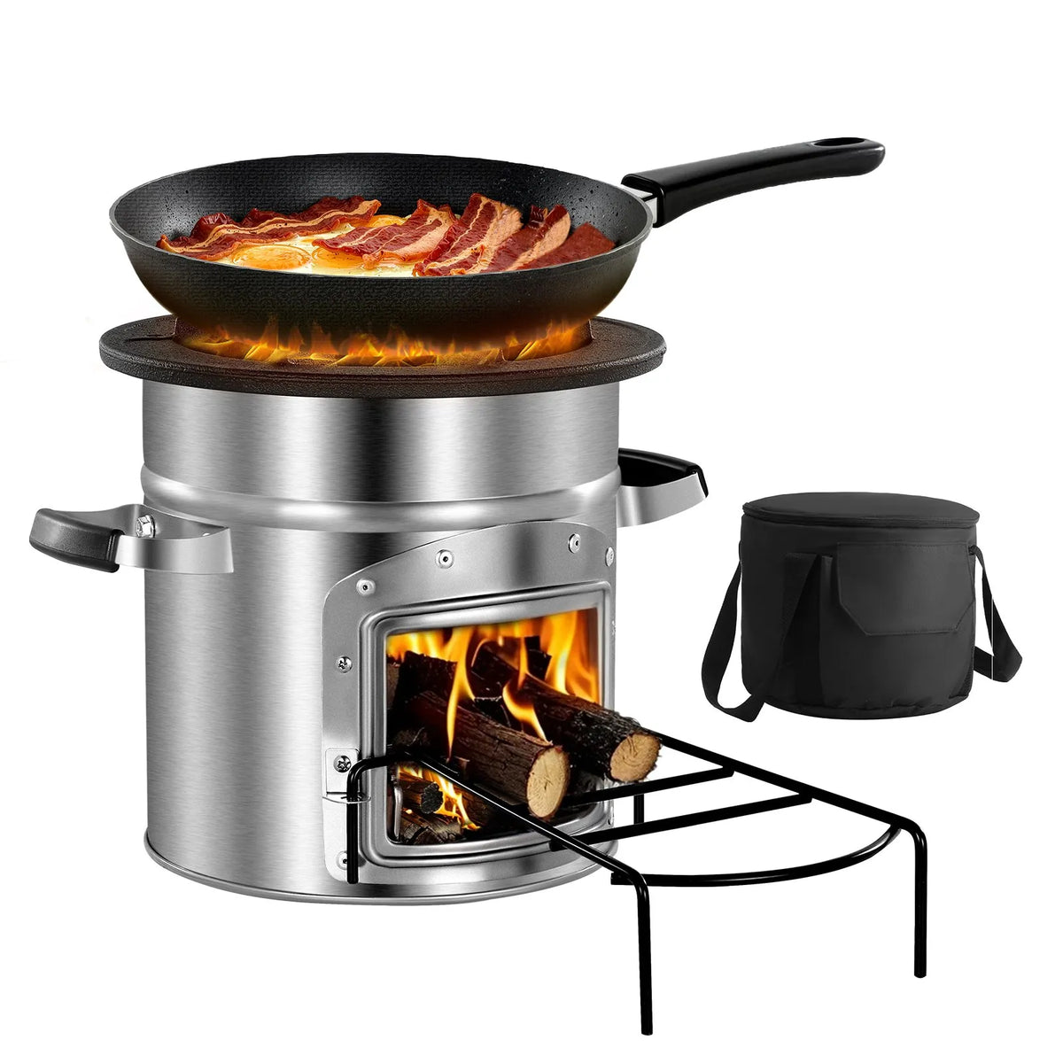 VEVOR Camping Rocket Stove, Portable Wood Burning Stove with Bag, Stainless Steel, Single Door, Suitable for Wood and Branches