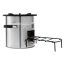 Kempinga raķešu krāsns, pārnēsājama malkas krāsns ar somu, nerūsējošais tērauds, vienas durvis, piemērota malkai un zariem