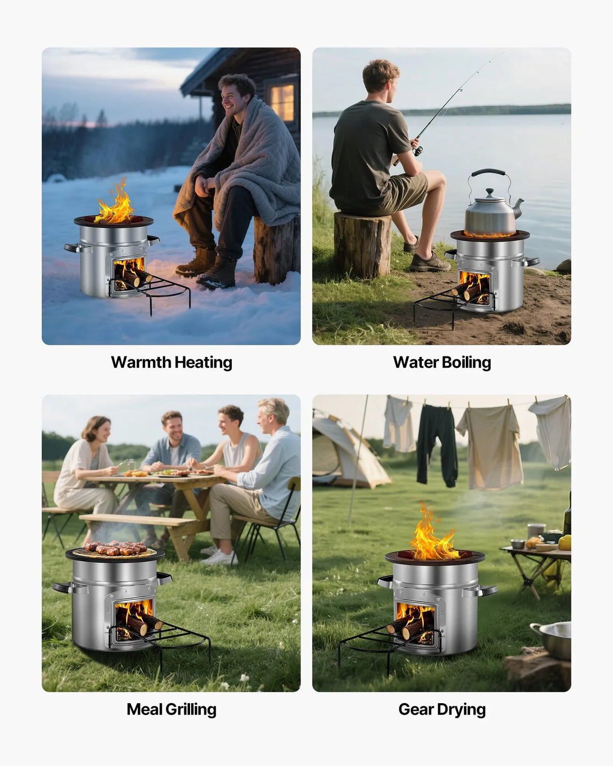 VEVOR Camping Rocket Stove, Portable Wood Burning Stove with Bag, Stainless Steel, Single Door, Suitable for Wood and Branches