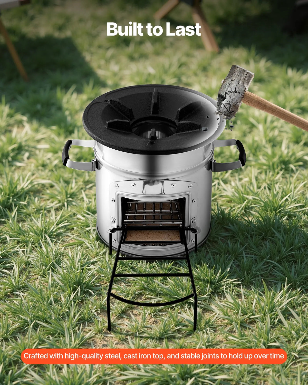 VEVOR Camping Rocket Stove, Portable Wood Burning Stove with Bag, Stainless Steel, Single Door, Suitable for Wood and Branches