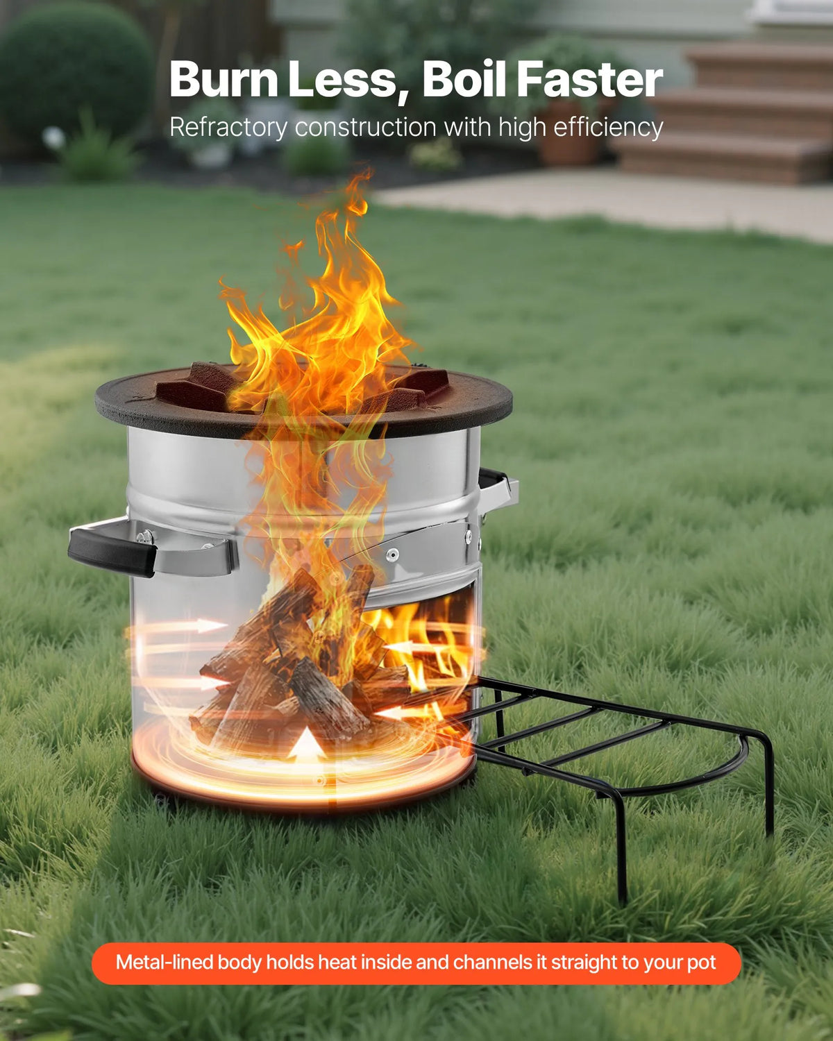 VEVOR Camping Rocket Stove, Portable Wood Burning Stove with Bag, Stainless Steel, Single Door, Suitable for Wood and Branches