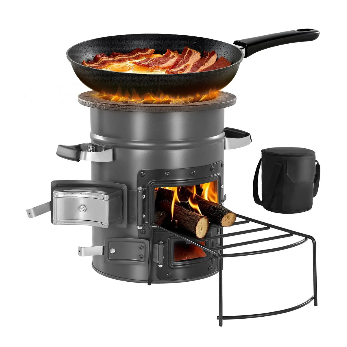 VEVOR Camping Rocket Stove, Portable Wood Burning Stove with Bag, SPCC Steel, Double Doors, Suitable for Twigs, Branches or Charcoal, Outdoor Cooking, Garden and Camping