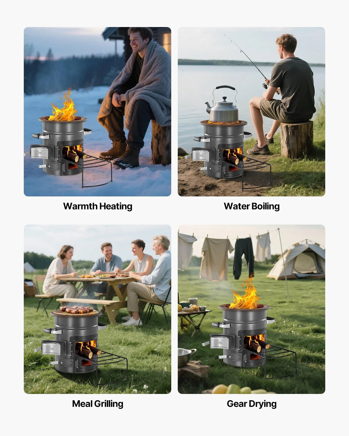 VEVOR Camping Rocket Stove, Portable Wood Burning Stove with Bag, SPCC Steel, Double Doors, Suitable for Twigs, Branches or Charcoal, Outdoor Cooking, Garden and Camping