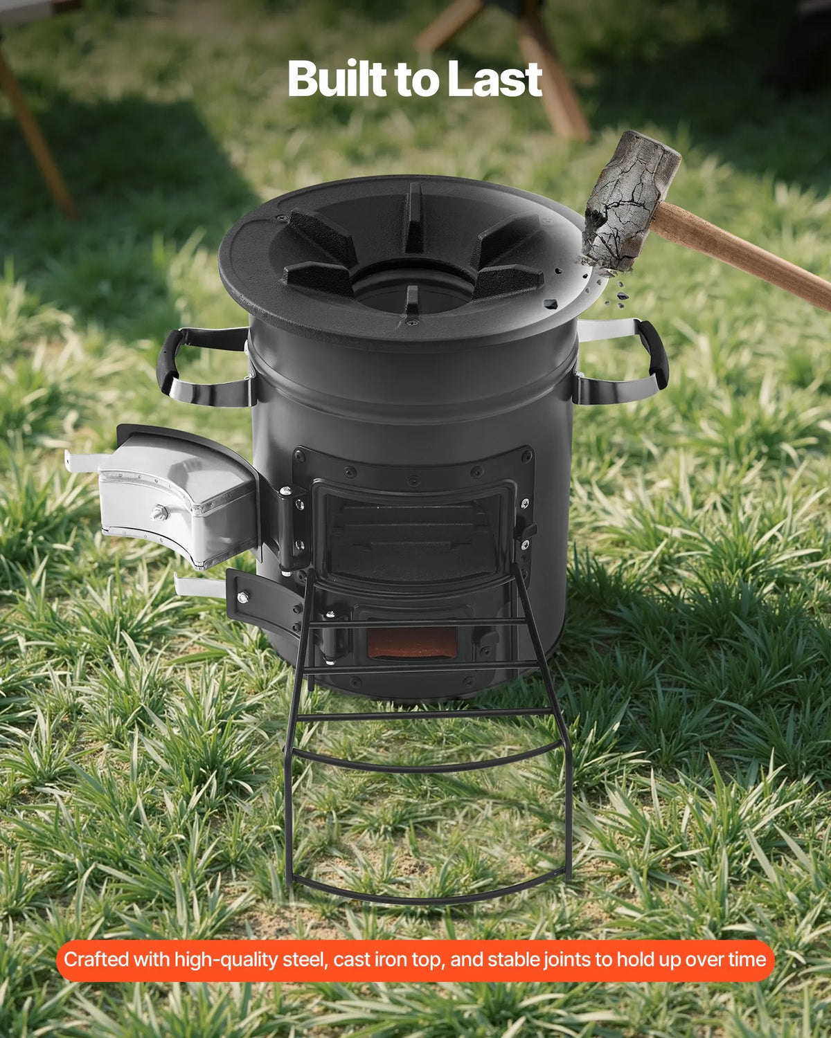 VEVOR Camping Rocket Stove, Portable Wood Burning Stove with Bag, SPCC Steel, Double Doors, Suitable for Twigs, Branches or Charcoal, Outdoor Cooking, Garden and Camping