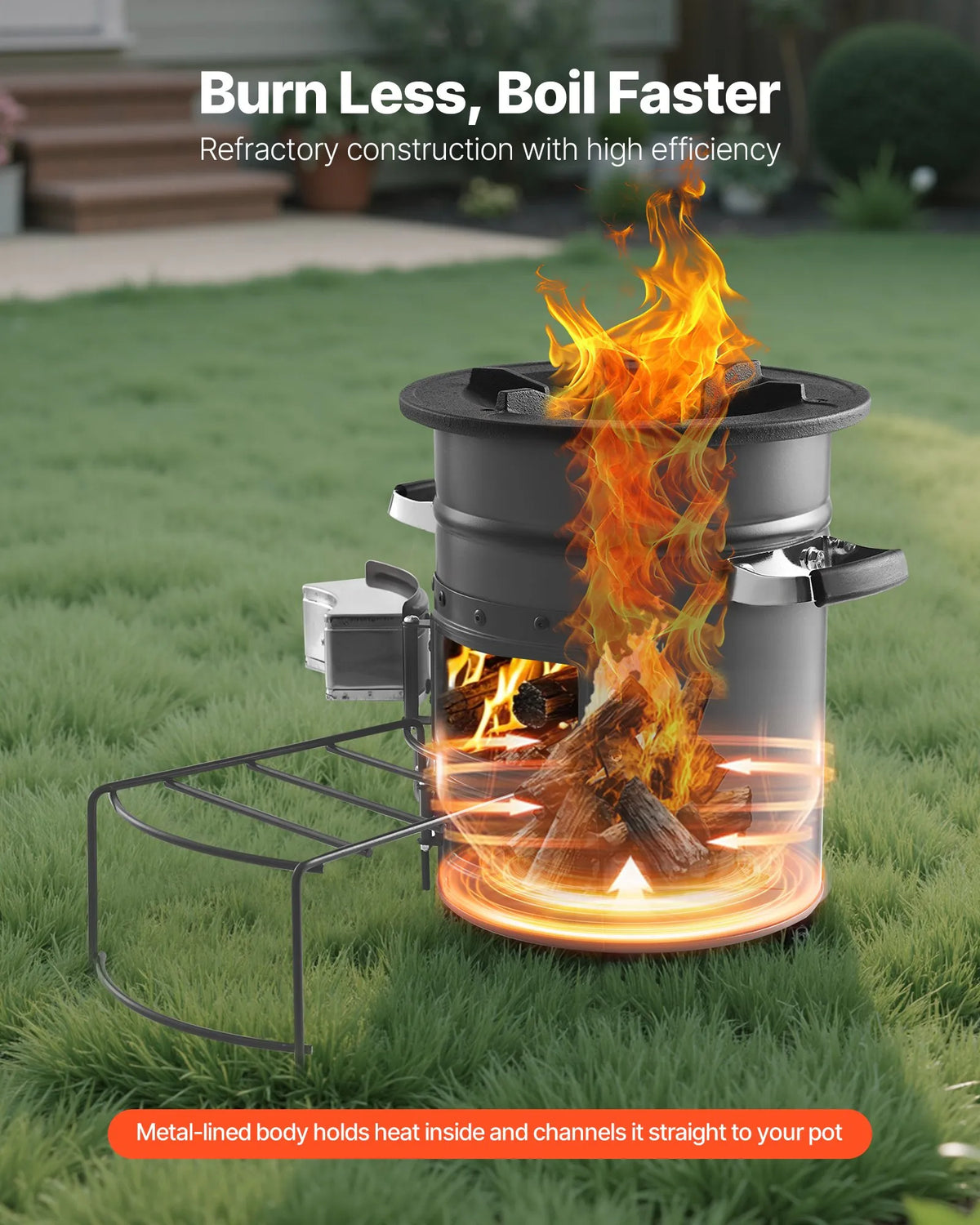 VEVOR Camping Rocket Stove, Portable Wood Burning Stove with Bag, SPCC Steel, Double Doors, Suitable for Twigs, Branches or Charcoal, Outdoor Cooking, Garden and Camping